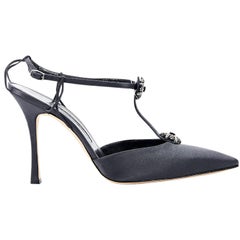 Black Manolo Blahnik Satin Evening Pumps