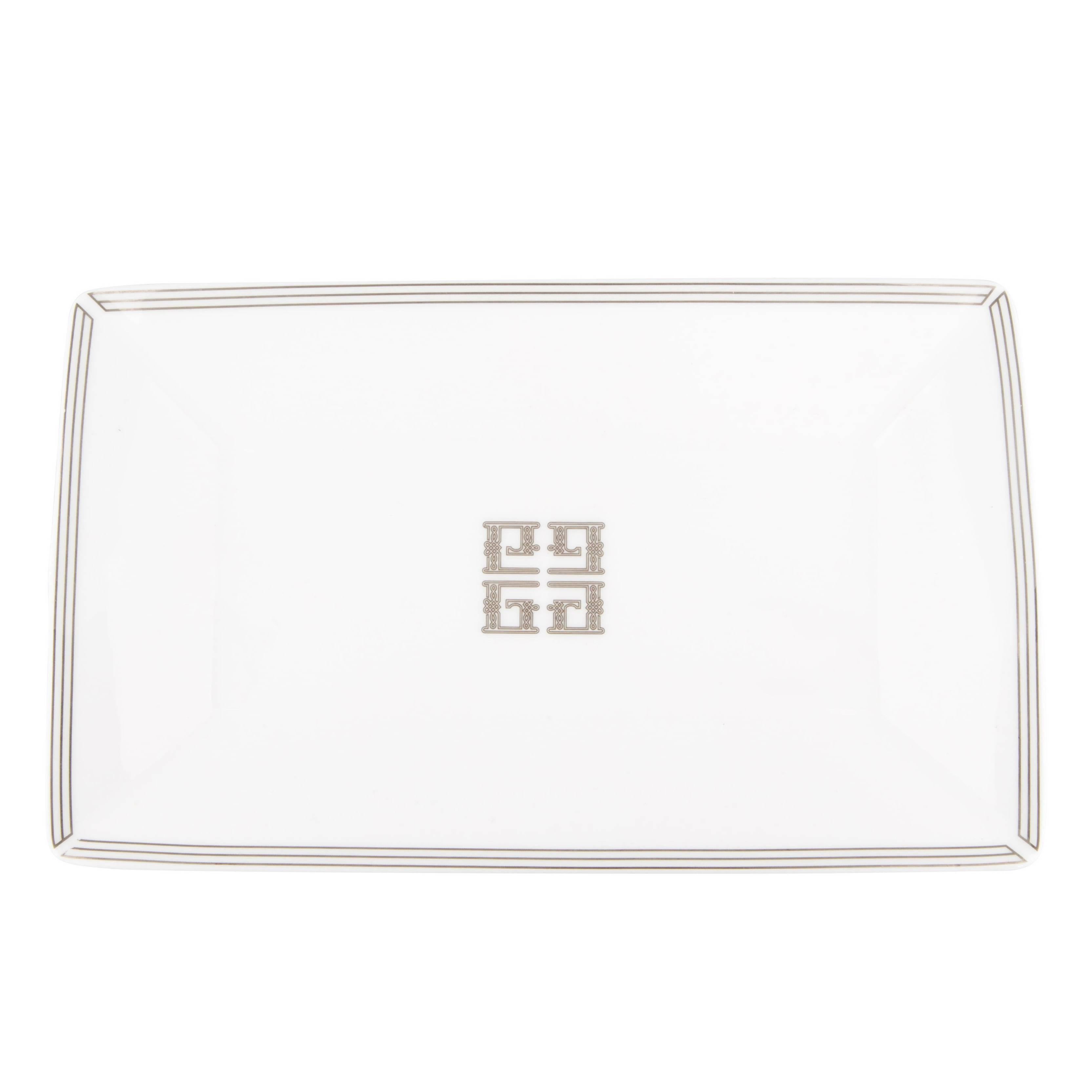 Givenchy White Porcelain Silver Triangle Table Desk Vanity Jewelry Plate Tray