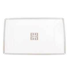 Givenchy White Porcelain Silver Triangle Table Desk Vanity Jewelry Plate Tray