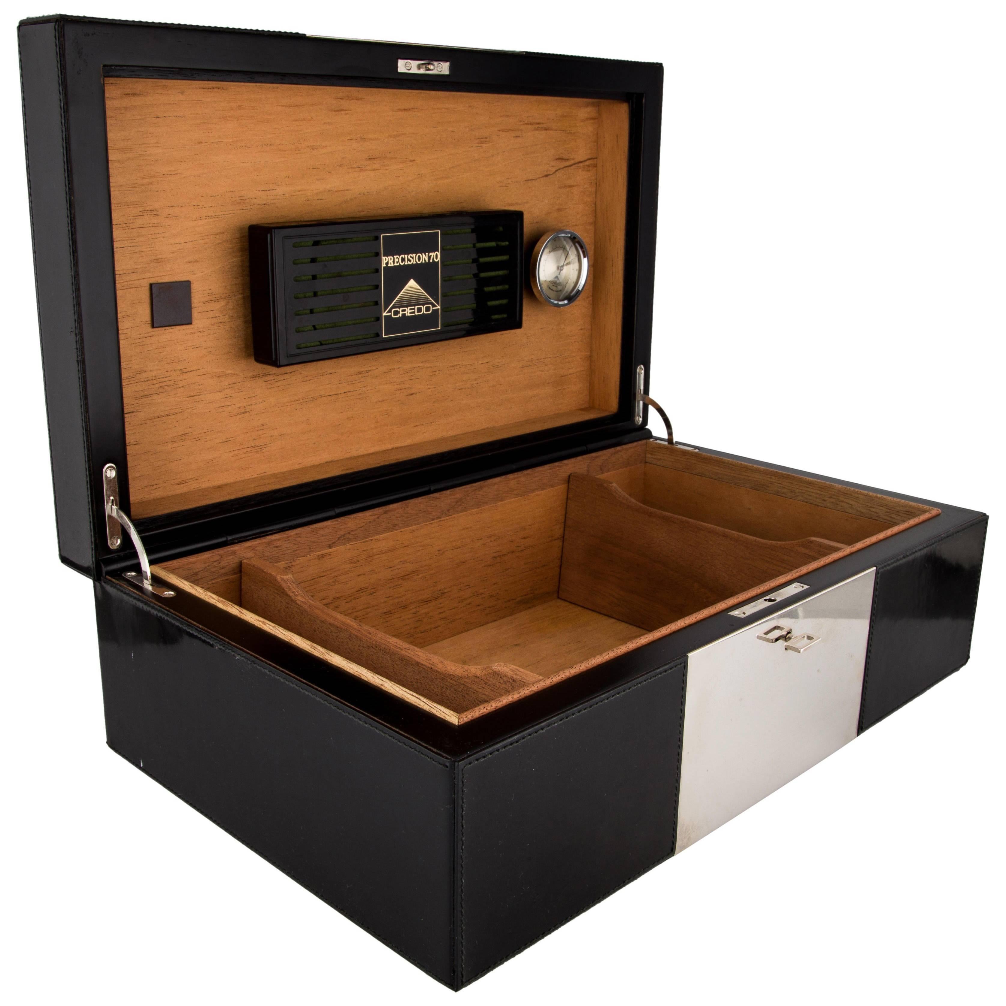 Gevaar druiven deadline Gucci Leather Stainless Steel Men's Storage Table Desk Cigar Humidor Case  Box at 1stDibs