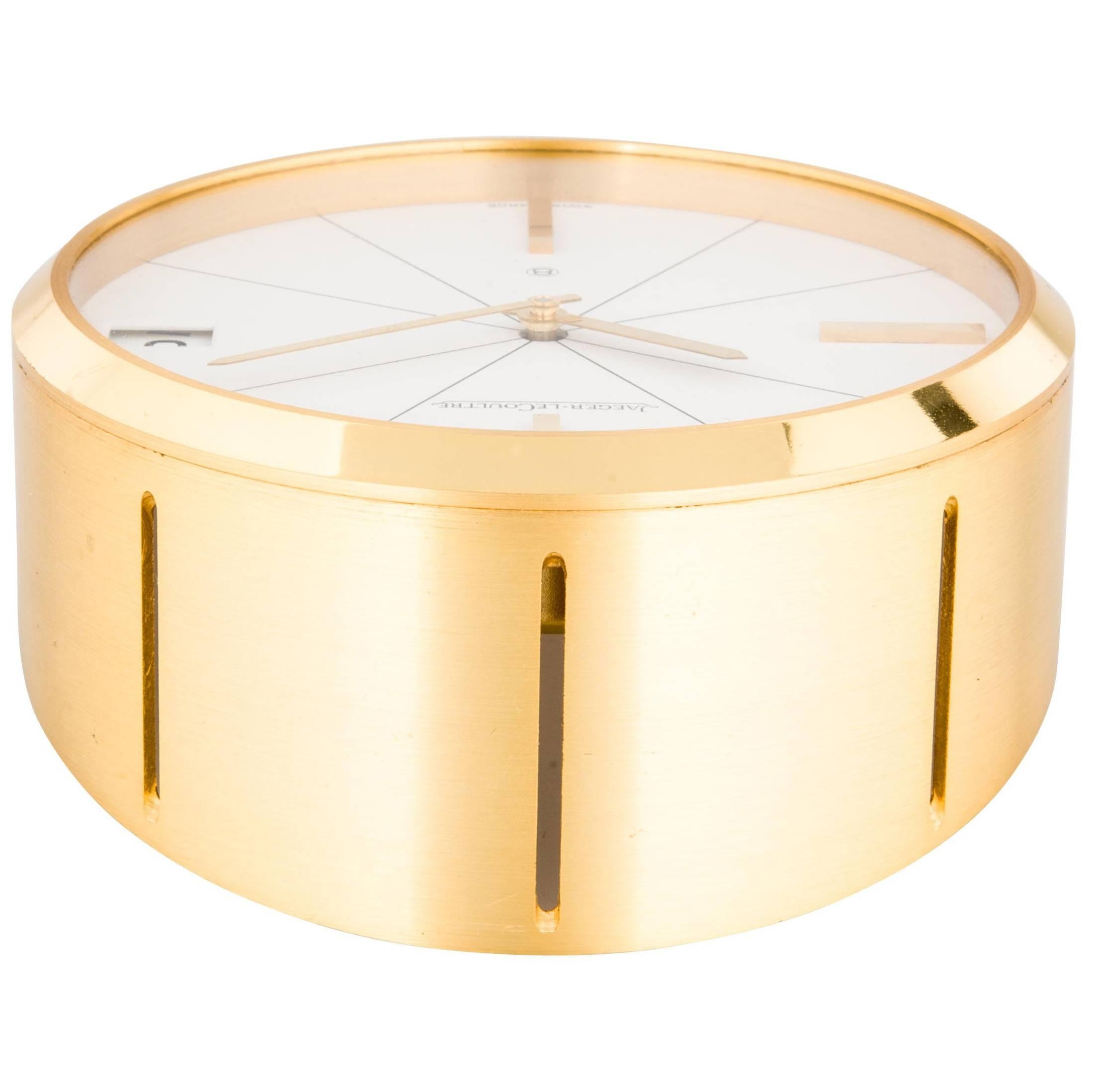 Jaeger-LeCoultre Vintage Gold Brass Men's Winding Table Desk Clock in Box