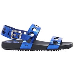 Metallic Blue Fendi Leather Flat Sandals 11
