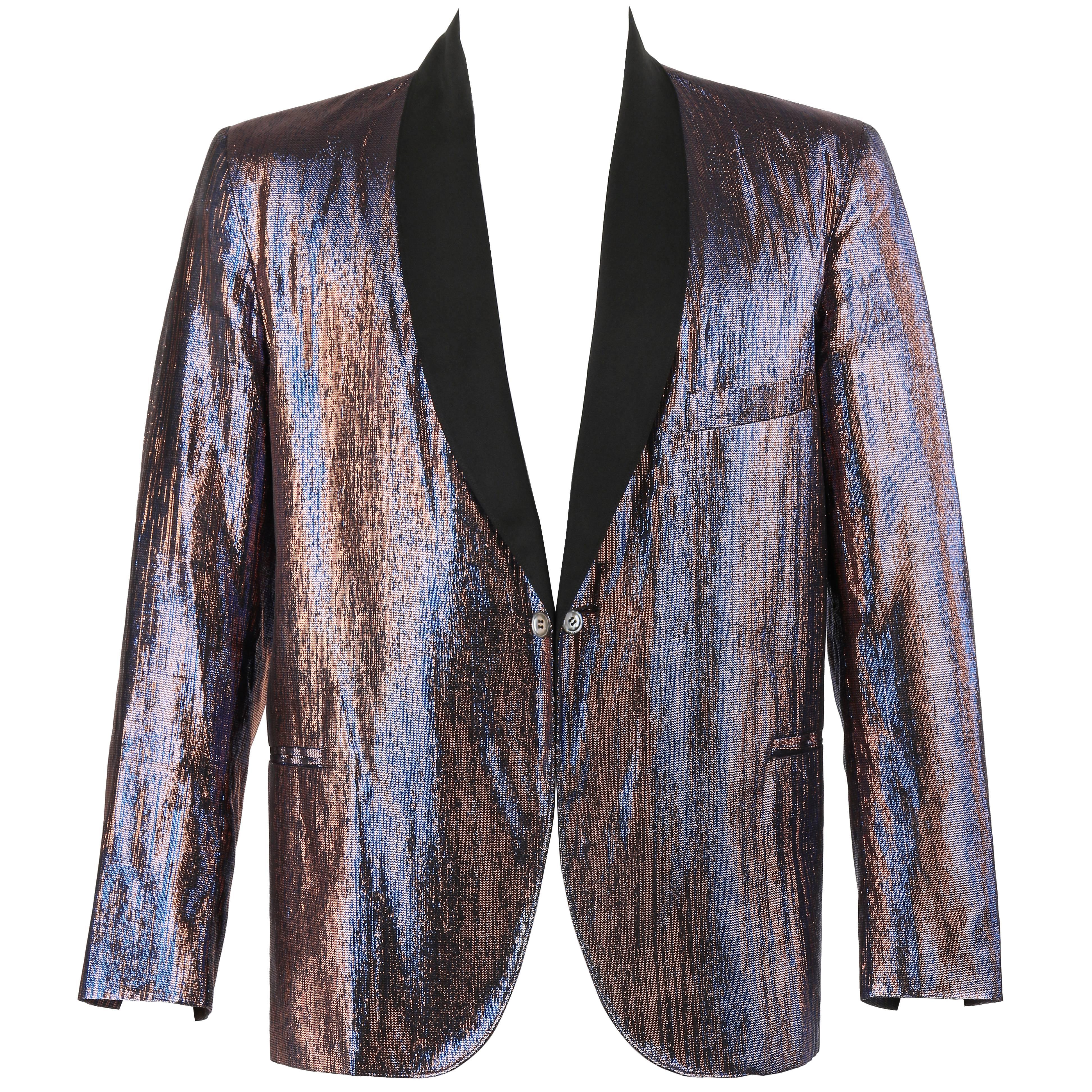 TOWNCRAFT CLOTHES c.1960's Iridescent Metallic Lame Tuxedo Smoking Jacket