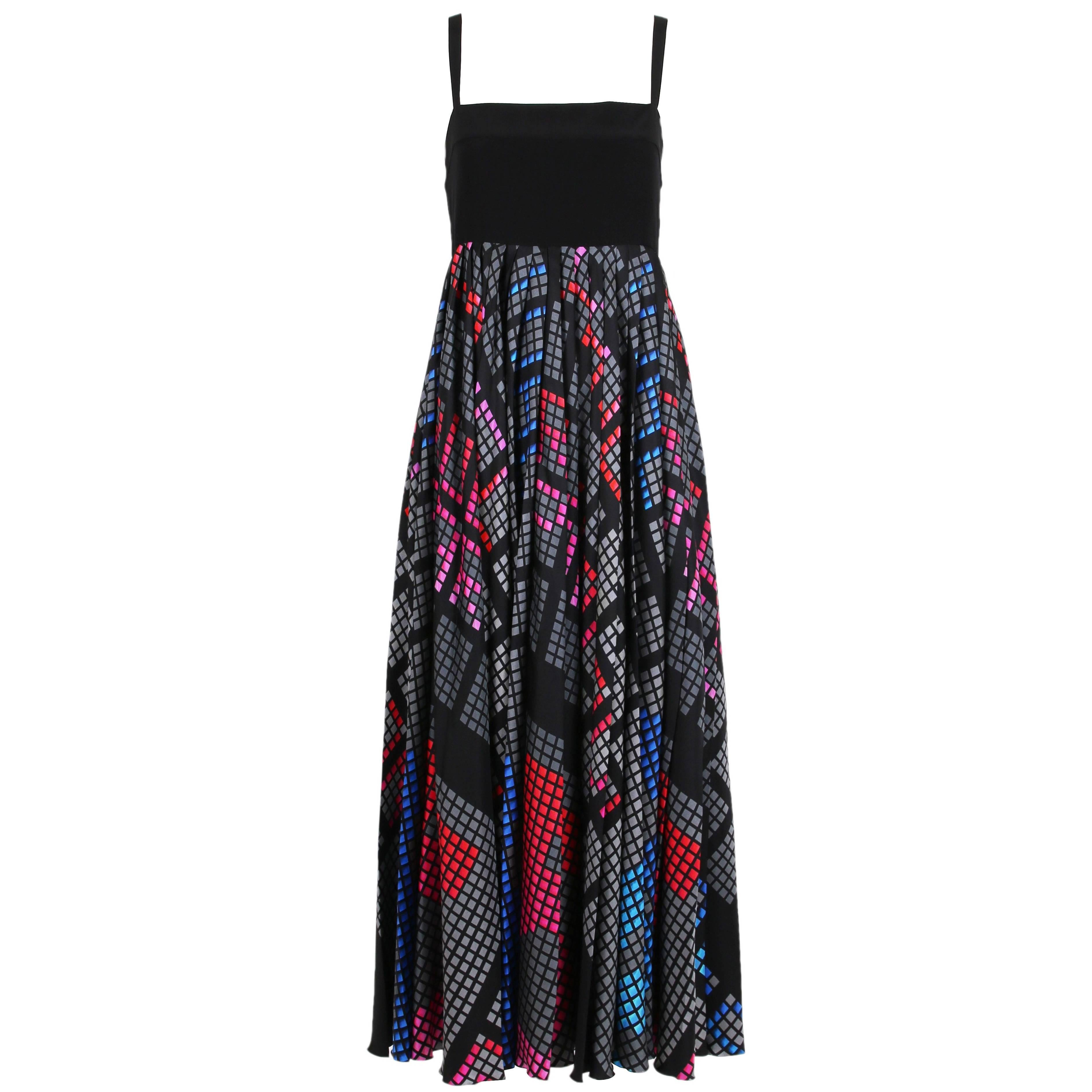 Chanel Empire Waisted Silk Gown wth Techno Printed Pleated Skirt