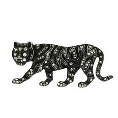 Knoll and Pregizer 1930s Sterling Silver, Enamel and Rhinestone Vintage Tiger Br