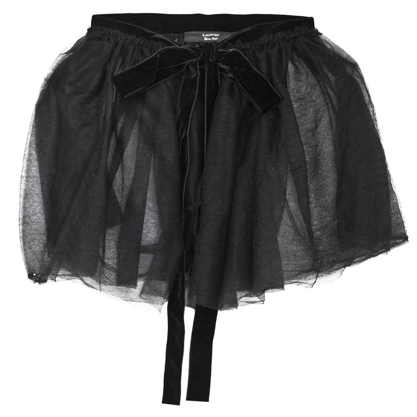 Lanvin Black Tulle Sheer Wrap Skirt