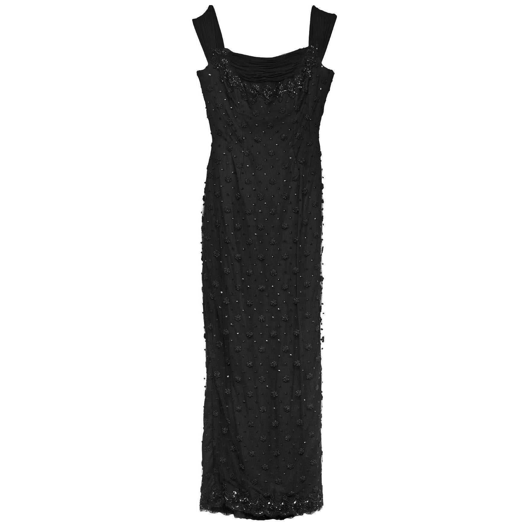 Vicky Tiel Black Beaded Gown Sz 6 rt. $6, 000