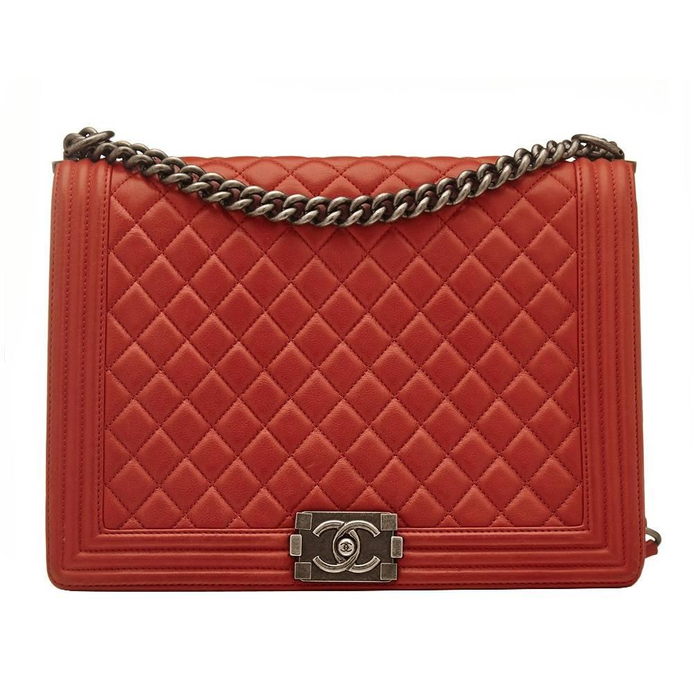 Chanel Quilted Red Boy Shoulder Bag
