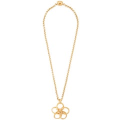 Chanel Vintage Gold Large Medallion Charm Evening Dangle Long Necklace