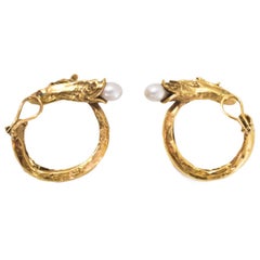 Goossens Goldtone & Faux Pearl Fish Hook Clip-On Earrings 9