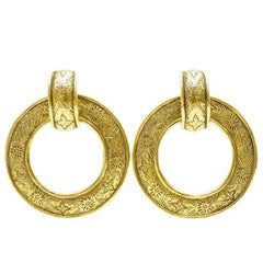 1980s Chanel Etched gold hoop earrings