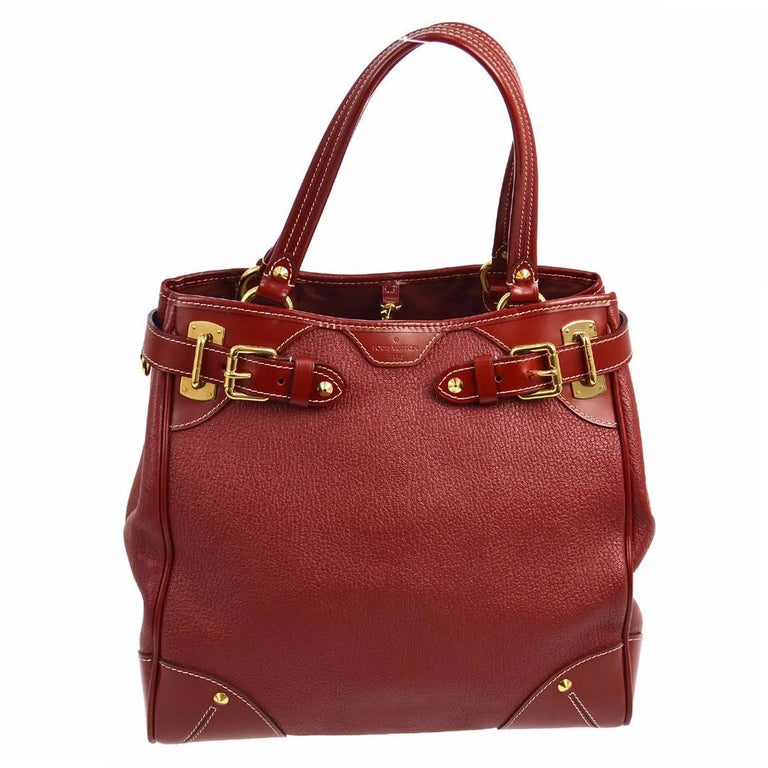 Louis Vuitton Bordeaux Red Leather Buckle Carryall Travel Top Handle