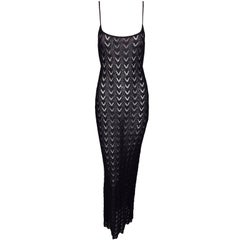 S/S 1997 Dolce & Gabbana Sheer Thin Knit Slinky Pin-Up Long Gown Dress