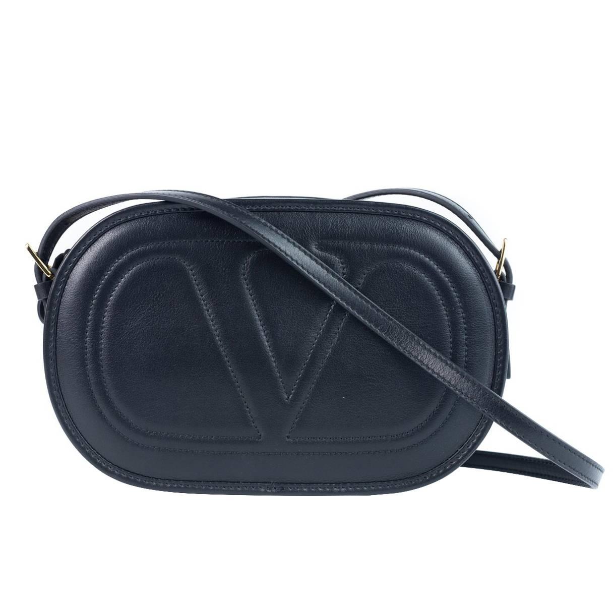 Valentino Women's Black Logo Go Small Calfskin Crossbody Bag