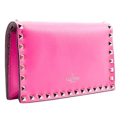 Valentino Women's Hot Pink Small Rockstud Leather Flap Clutch 10