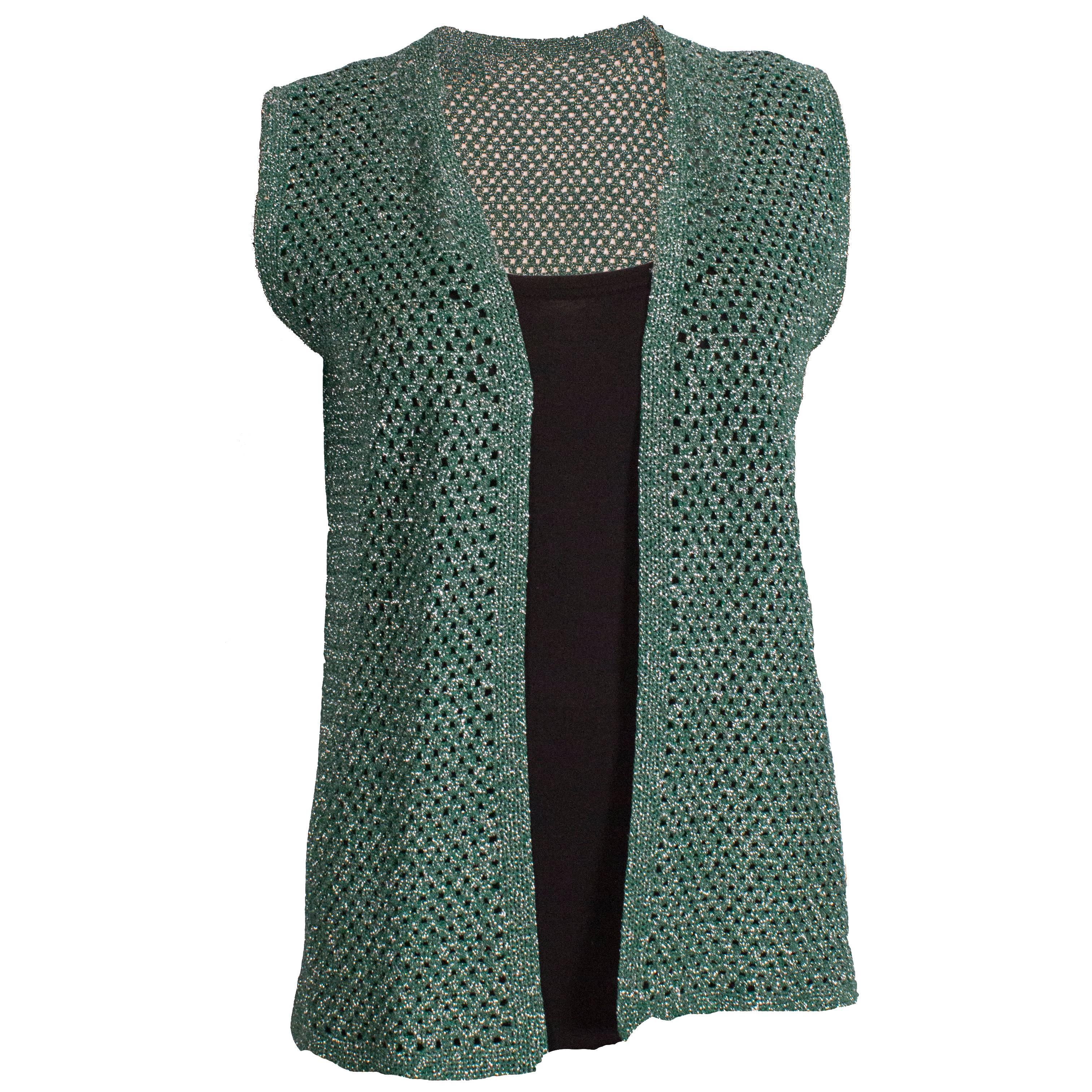 Green and Silver Crochet Gilet