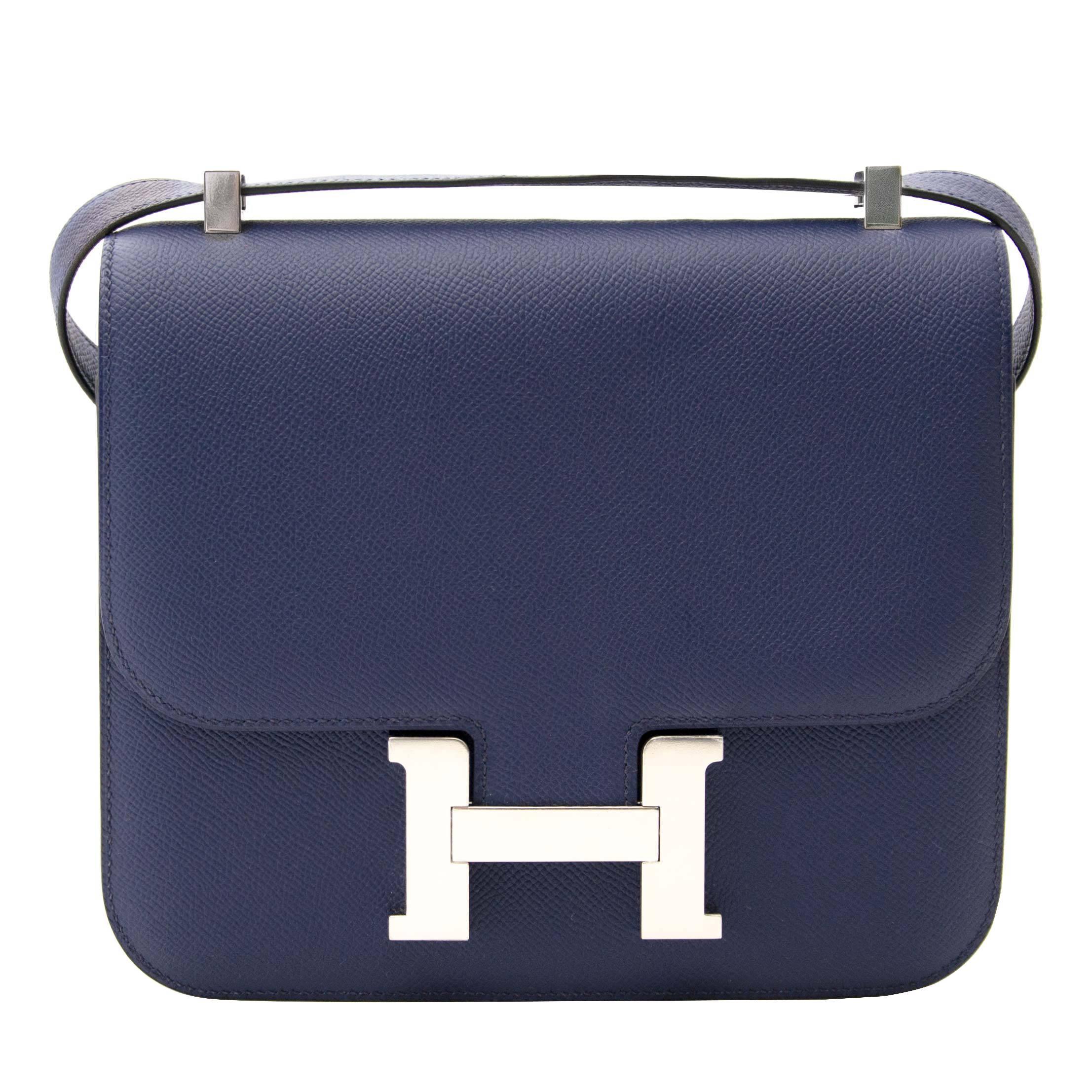 Hermes PHW Constance 24 Shoulder Crossbody Bag Epsom Leather Bleu du nord  Blue