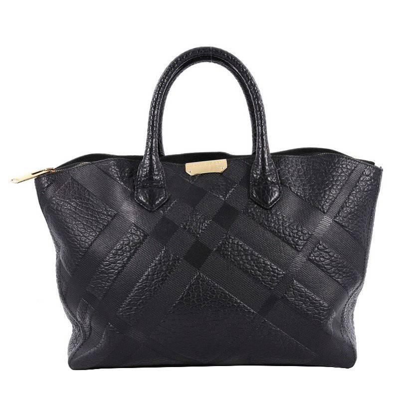 Burberry Dewsbury Convertible Tote Embossed Check Leather Medium
