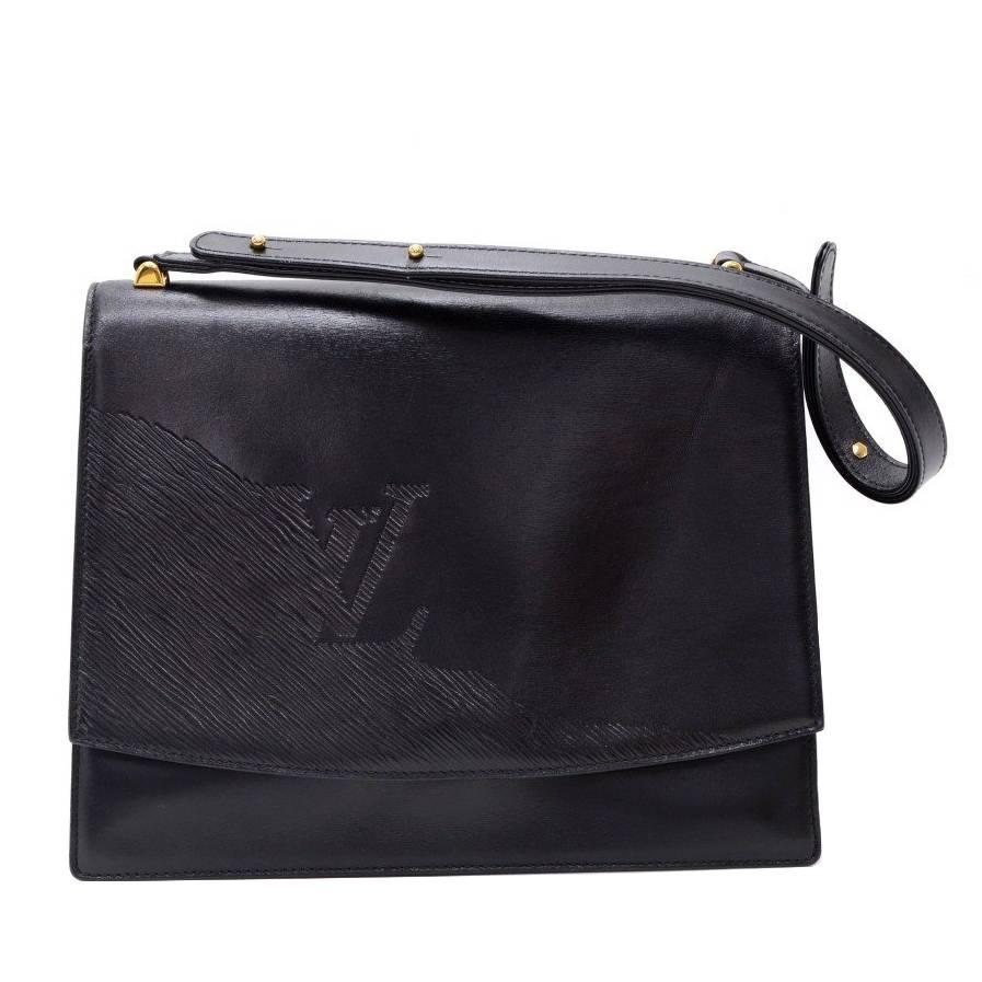 Vintage Louis Vuitton Black Leather Signature Shoulder Flap Bag