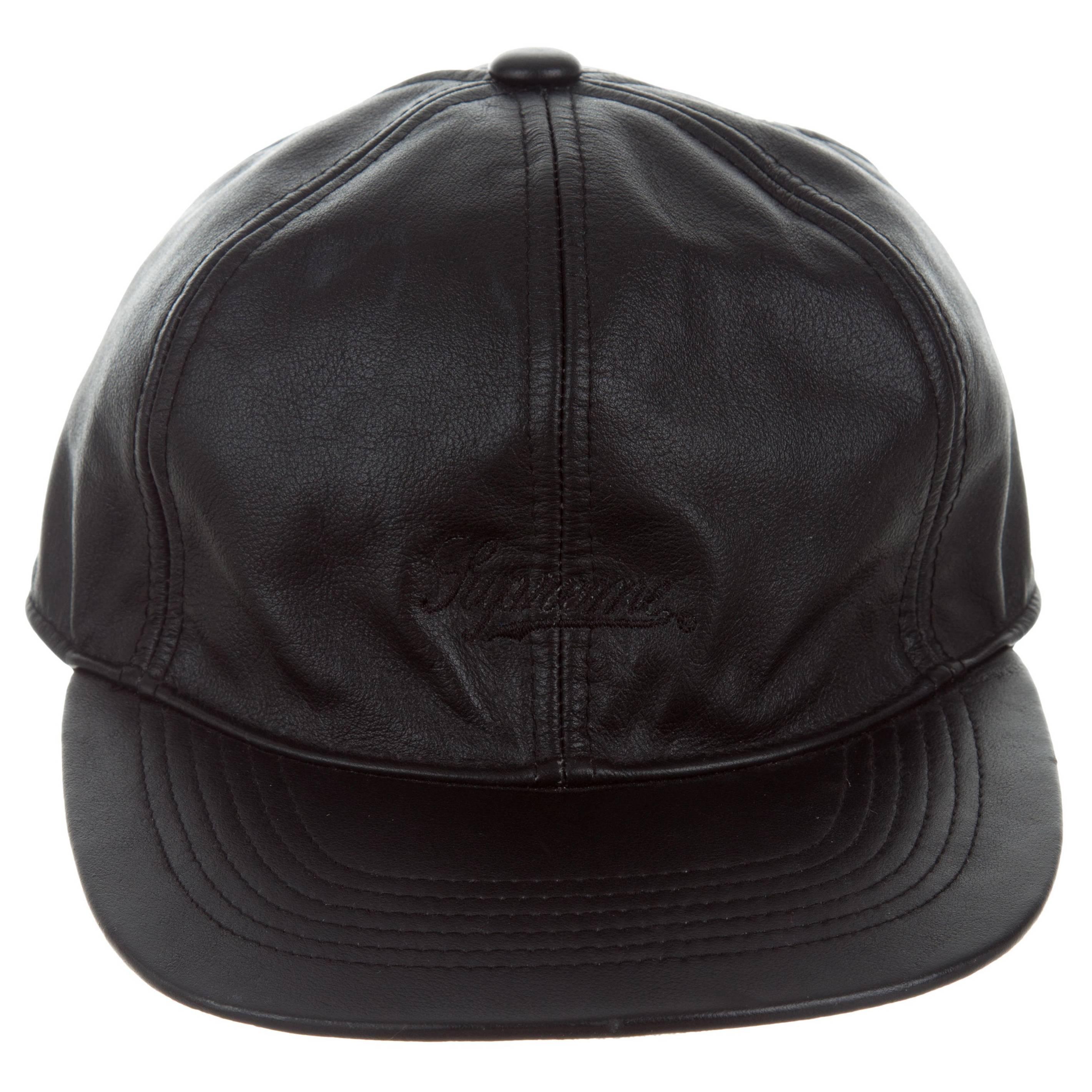 Supreme Black Leather Men's Women's Baseball Cap Hat