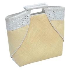 Nancy Gonzales Raffia Cruise Tote Handbag Pearl Crocodile Trim NEW 12