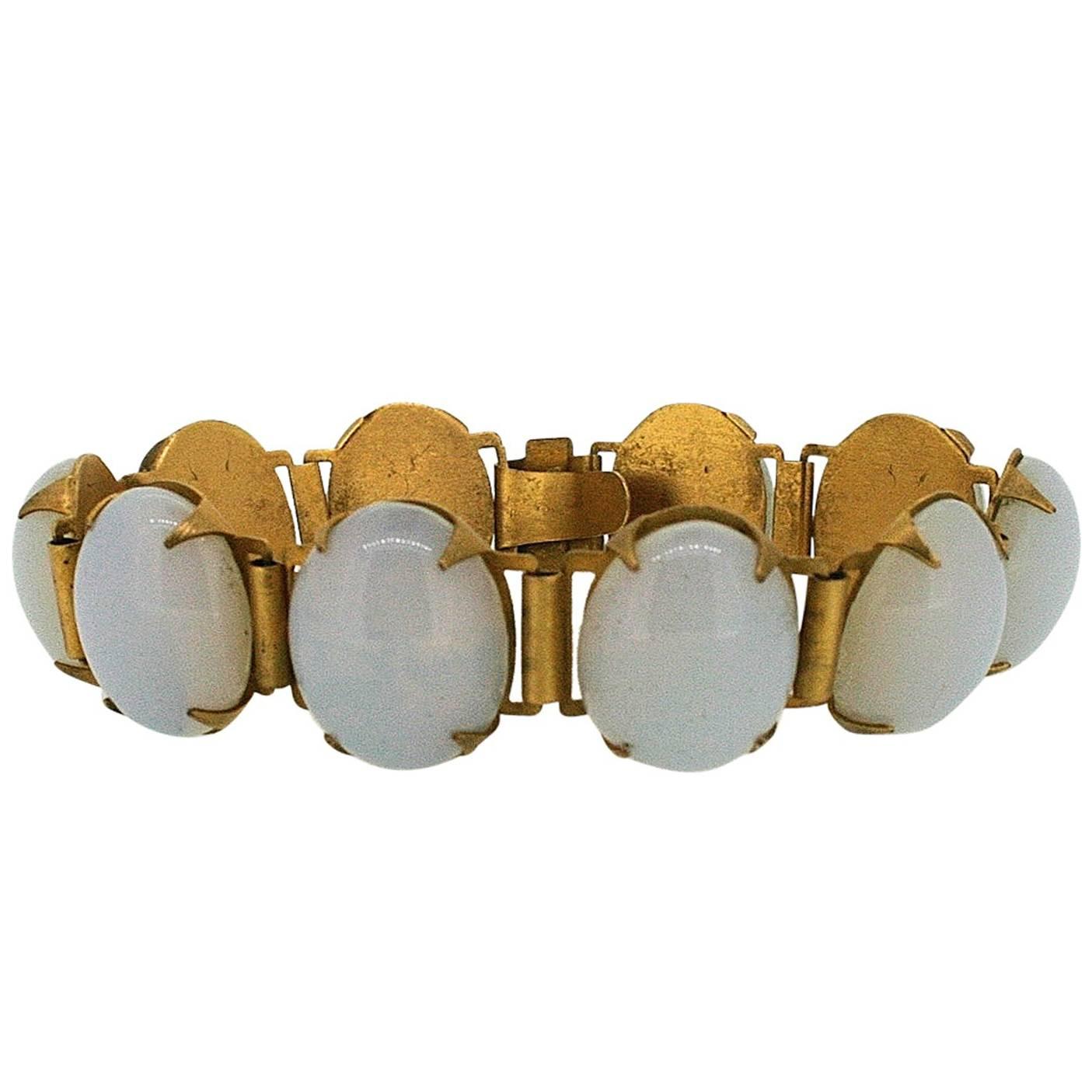 1930s Opaline Glass Cabochon Vintage Bracelet For Sale