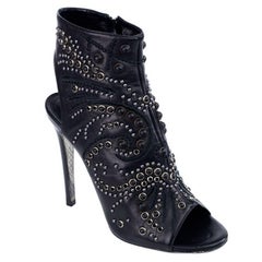 Roberto Cavalli Women's Black Leather Peep Toe Ankle Boot 