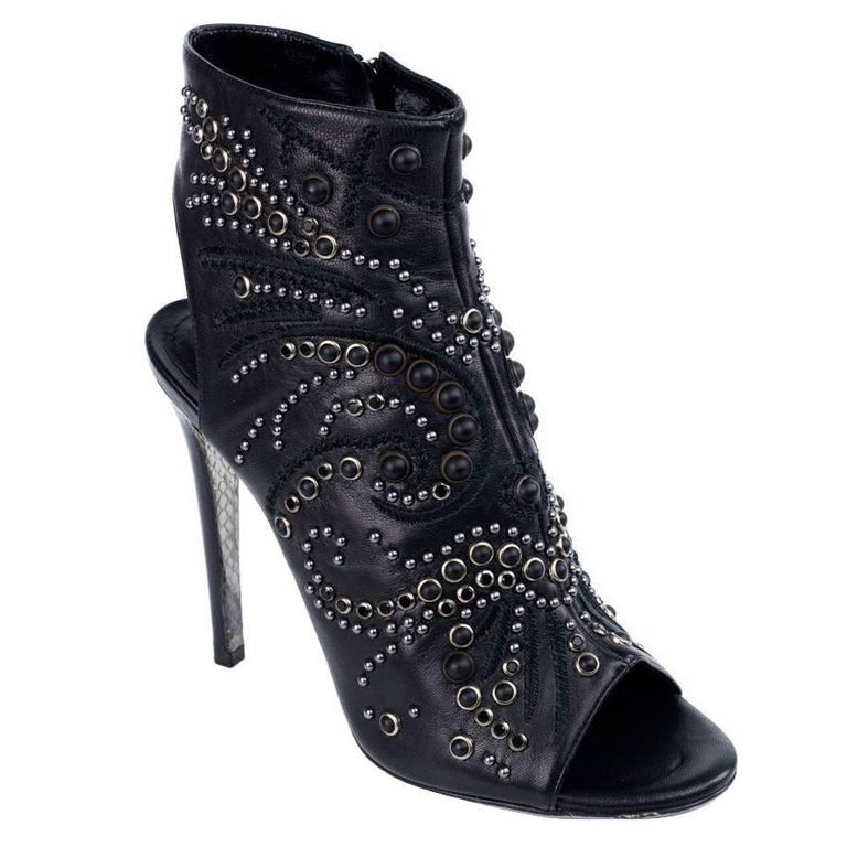 Roberto Cavalli Women's Black Leather Peep Toe Ankle Boot For Sale at ...