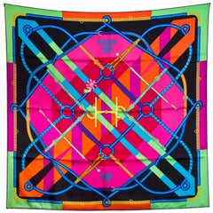 Hermes Noir/Rose Vif/Vert Parcours Sans Faute Silk 90cm Scarf w/ Box & Receipt 11