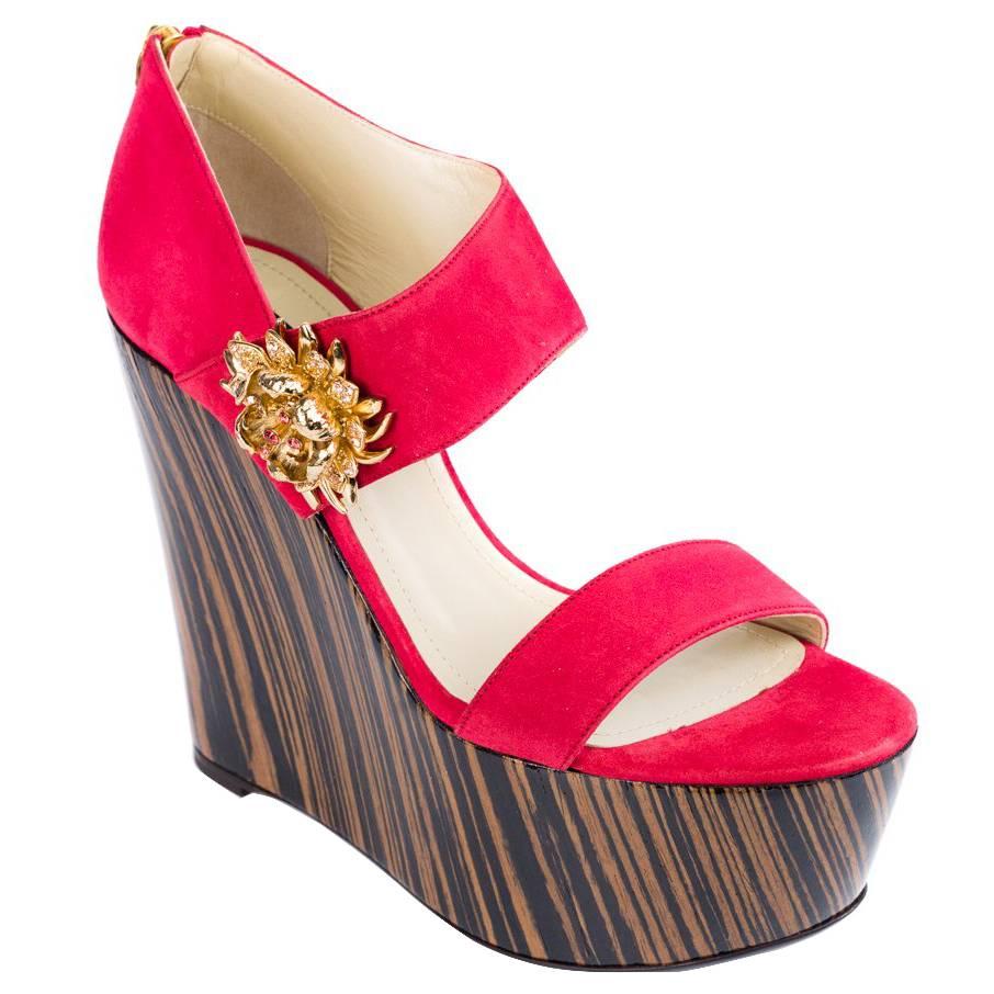 Roberto Cavalli Women's Red Suede Sandal Wedges  For Sale