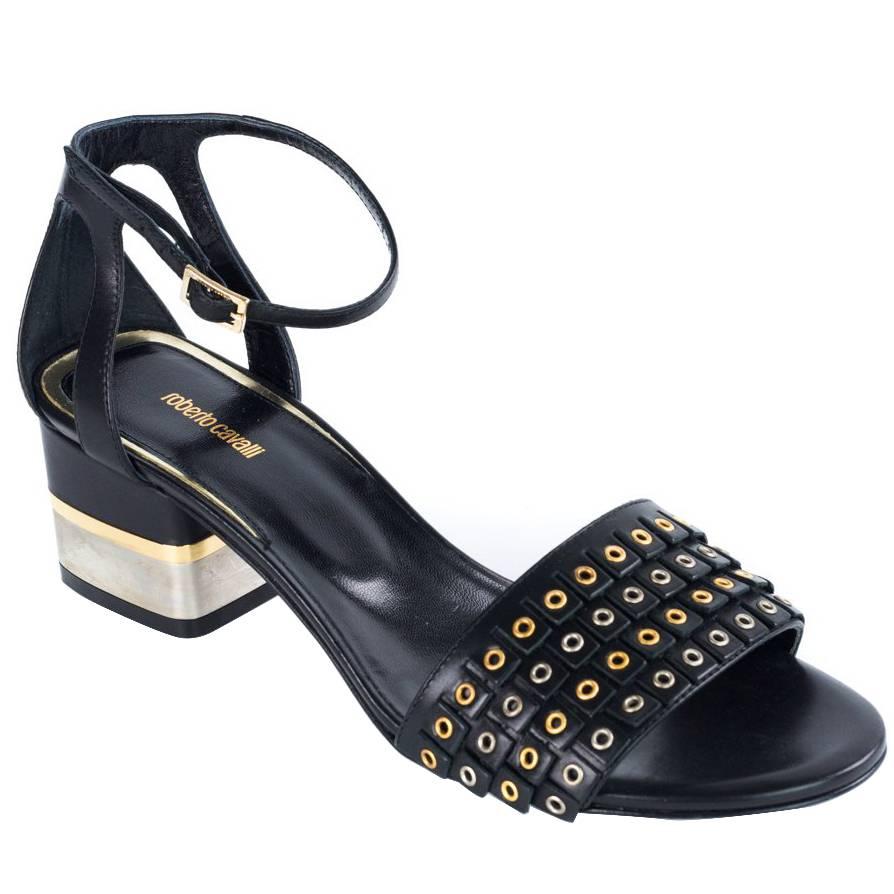 Roberto Cavalli Womens Black Eyelet Dress Sandals Pumps For Sale