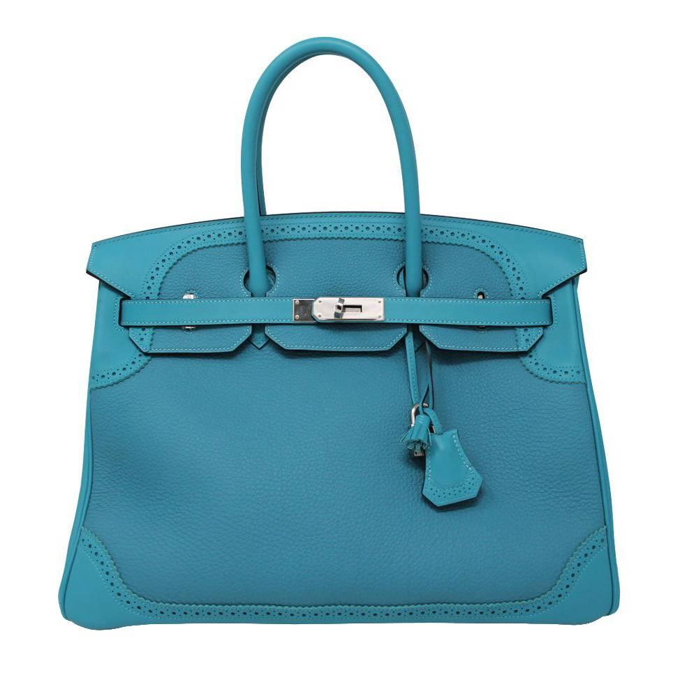 Hermes Birkin Ghillies Turquoise 35cm Togo Swift Leather 2015 Handbag