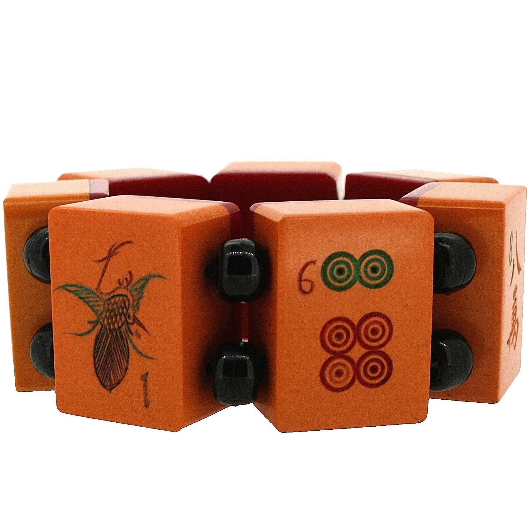 1930s Orange Bakelite Mahjong Vintage Bracelet