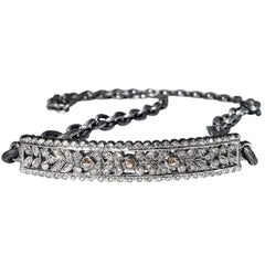 White Cognac Diamonds Silver Curved Bar Textured Steel Chain Wrap Bracelet