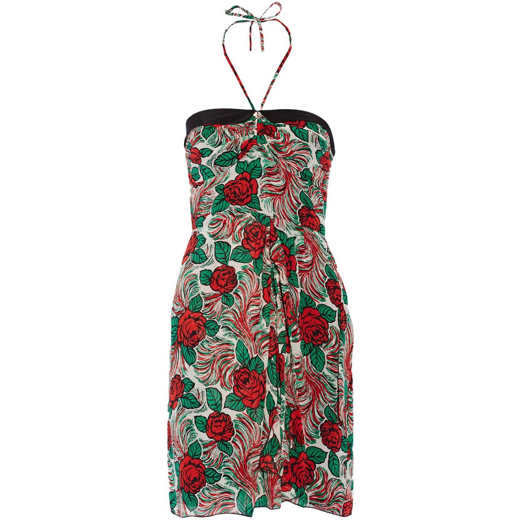 Anna Sui Floral Print Silk Halter Dress sz US2