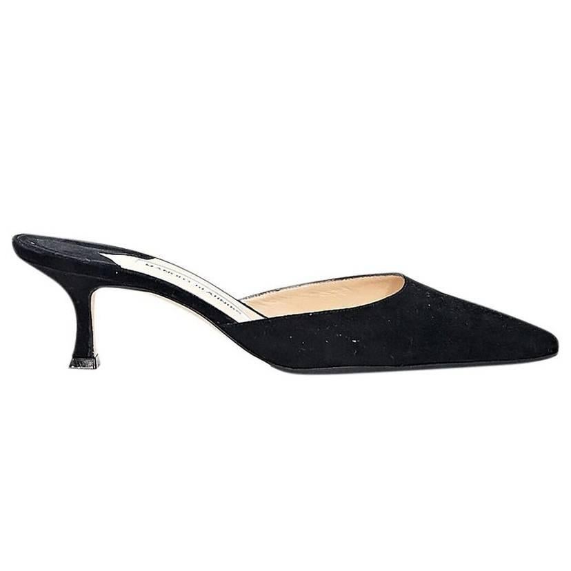 Black suede top kitten heel mules