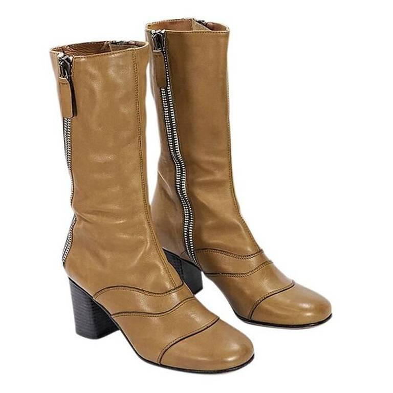 Tan Chloé Leather Mid-Calf Boots