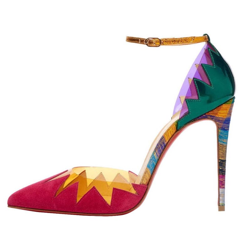 Christian Louboutin New Red Gold Multi Color Flame High Heels Sandals ...