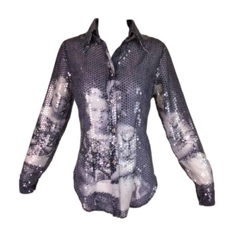 F/W 1998 Alexander McQueen 'Joan' Romanov Print Sequin Sheer Blouse Shirt