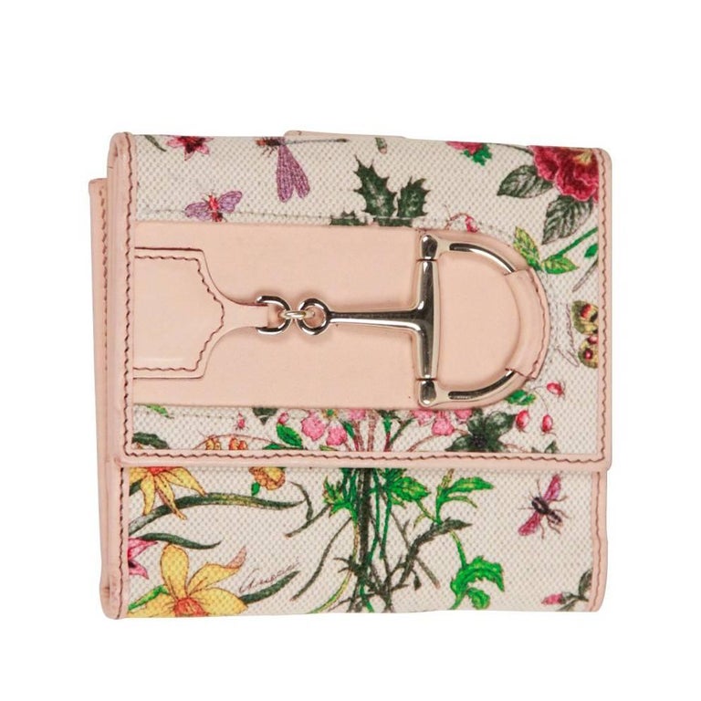 Gucci White Flora Canvas Hasler Horsebit Wallet Coin Purse For Sale at 1stdibs