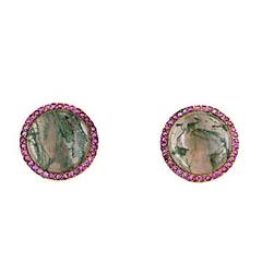 Moss Agate Ruby gold Clip Earrings 10