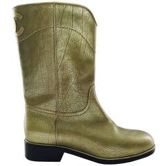 Chanel Gold Cowboy Boots Sz 38