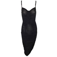 C. 1995 Dolce & Gabbana Sheer Black Ruched Pin-Up Wiggle Dress