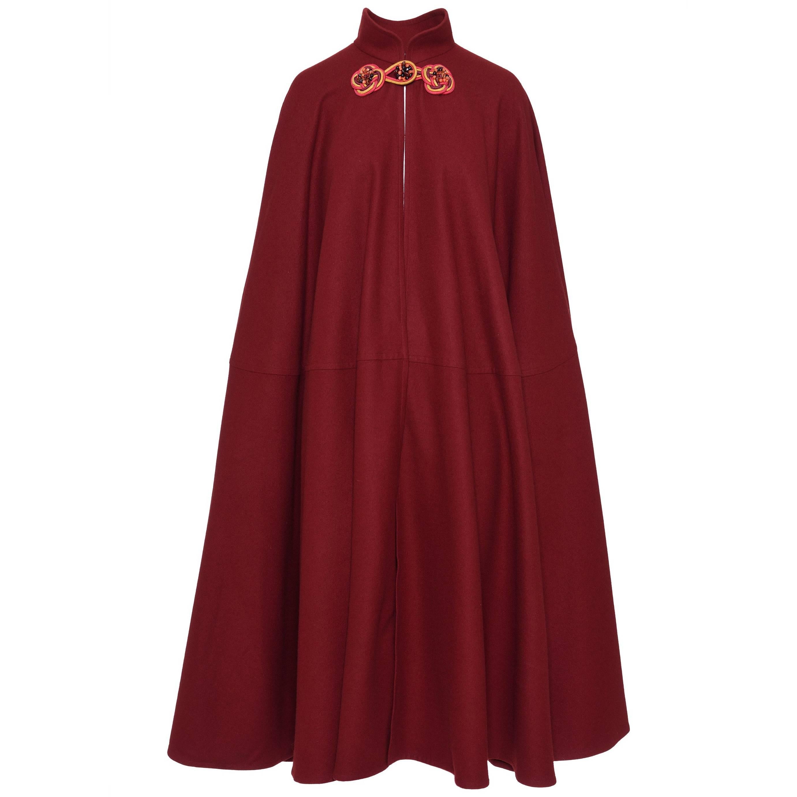 1980s Yves Saint Laurent Rive Gauche Maroon Wool Cape For Sale