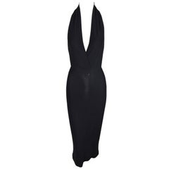 Vintage S/S 1996 Dolce & Gabbana Sheer Black Plunging Halter Pin-Up Backless Dress