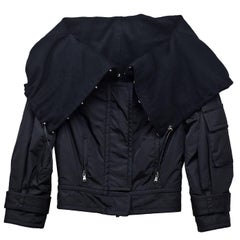 Kaufman Franco Black Nylon 3/4 Sleeve Cropped Jacket sz US2