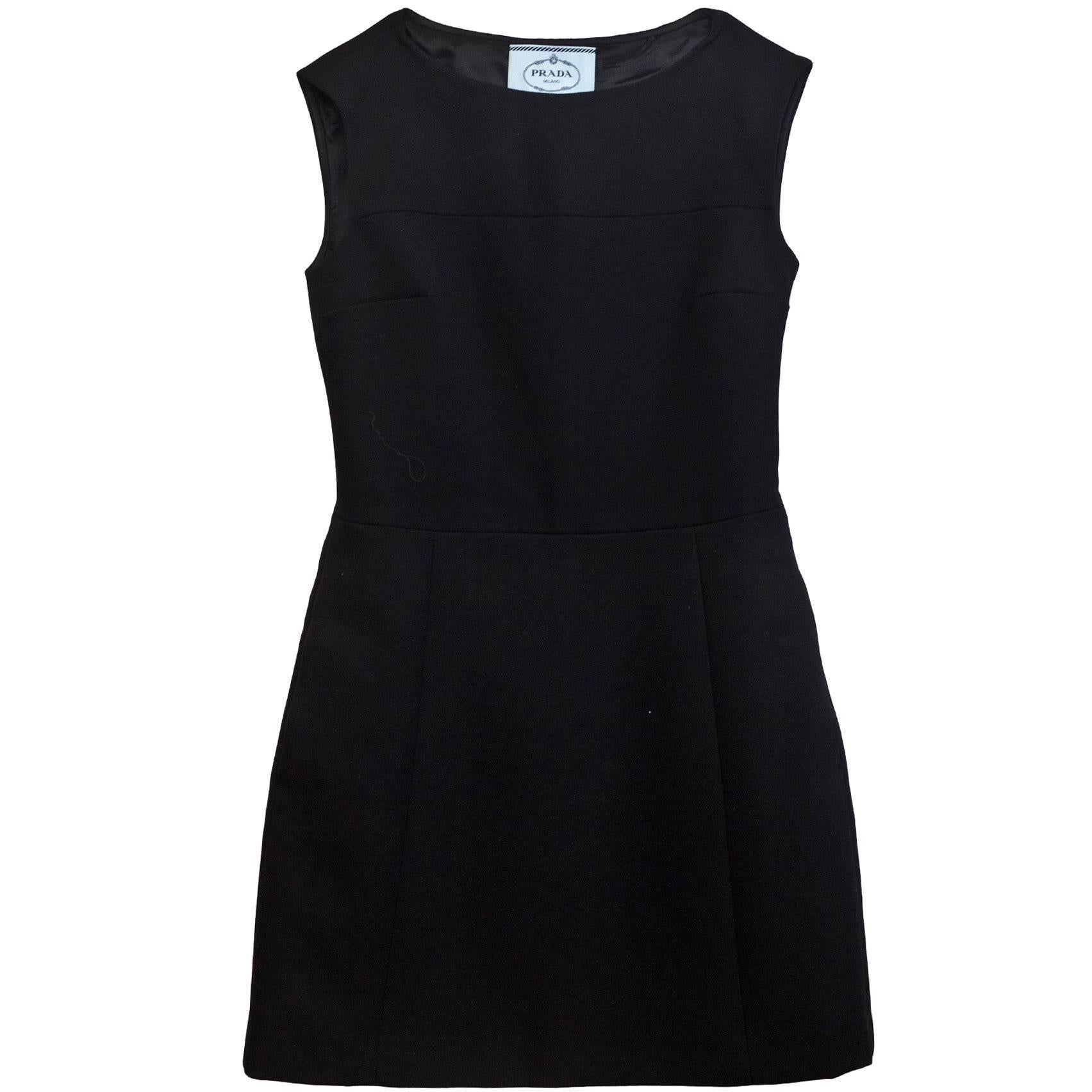 Prada Black Wool Sleeveless A-Line Dress sz IT36