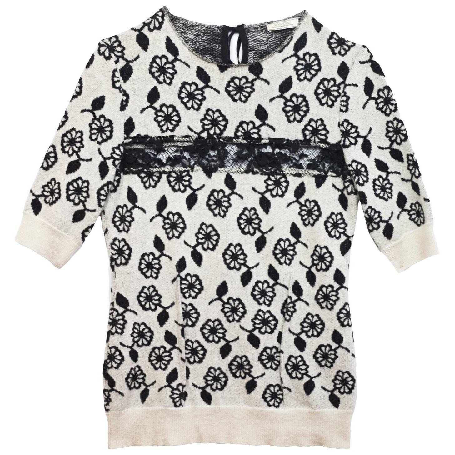 Nina Ricci Black & White Cashmere Short Sleeve Sweater sz M