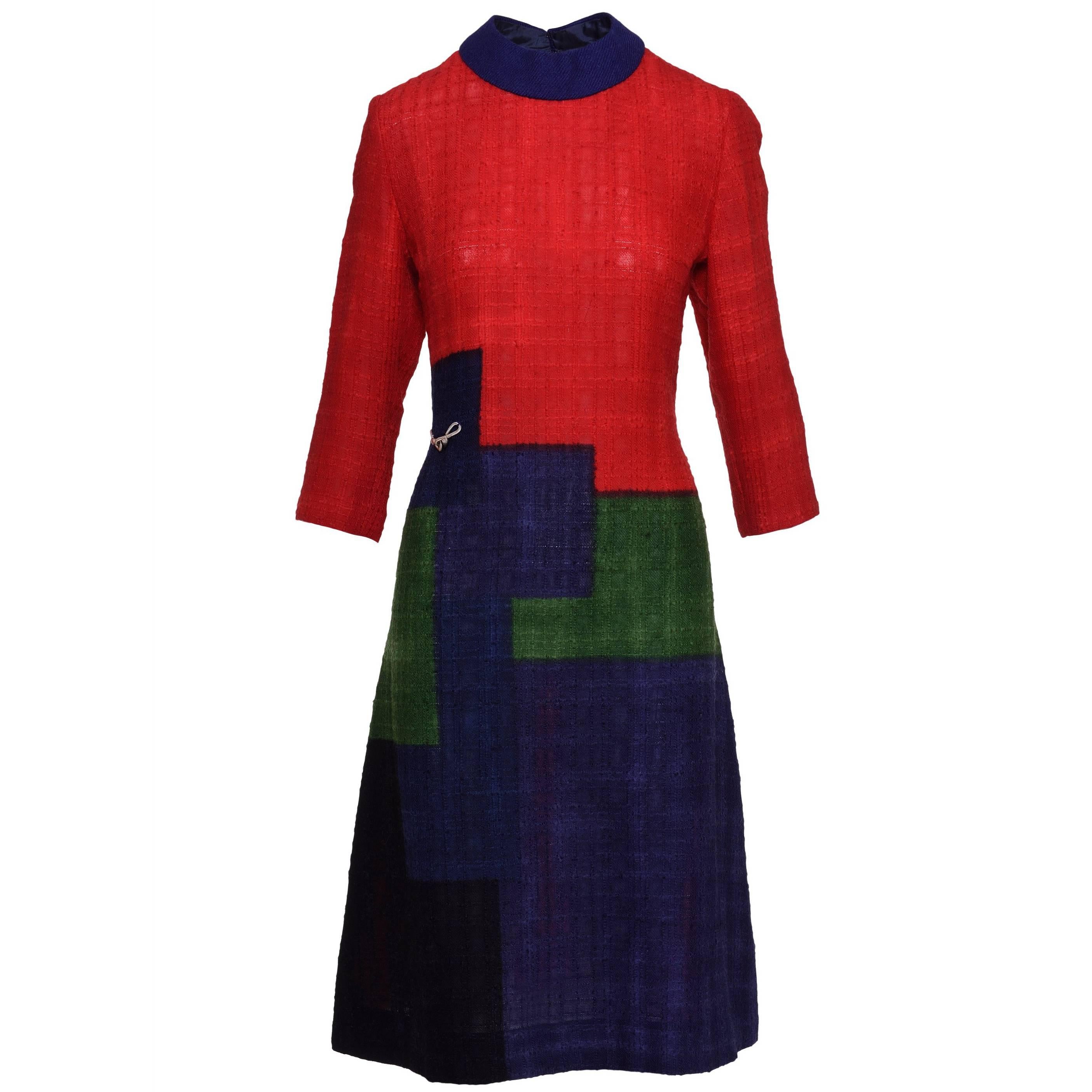 1960s ROBERTA DI CAMERINO Geometric Print Day Mod Dress For Sale