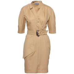 1980s THERRY MUGLER Paris Kaki Cotton Dress